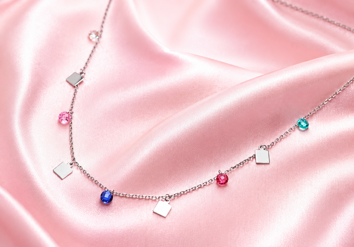 Square Multicolor Gemstone Minimal Necklace