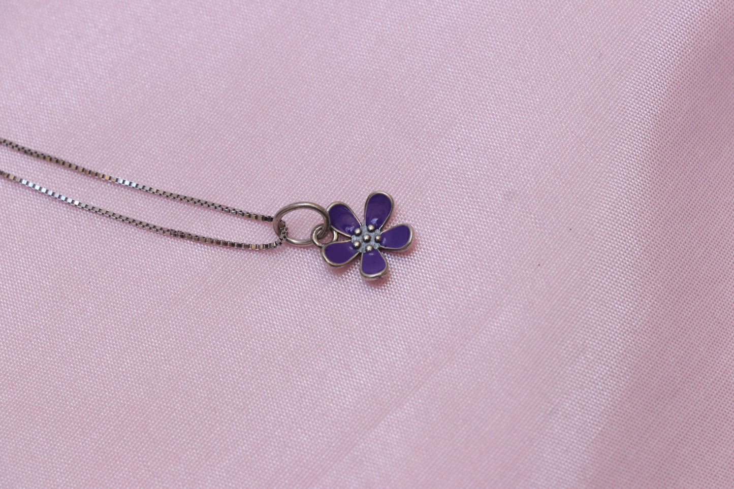 Purple Flower Silver Minimal Pendant