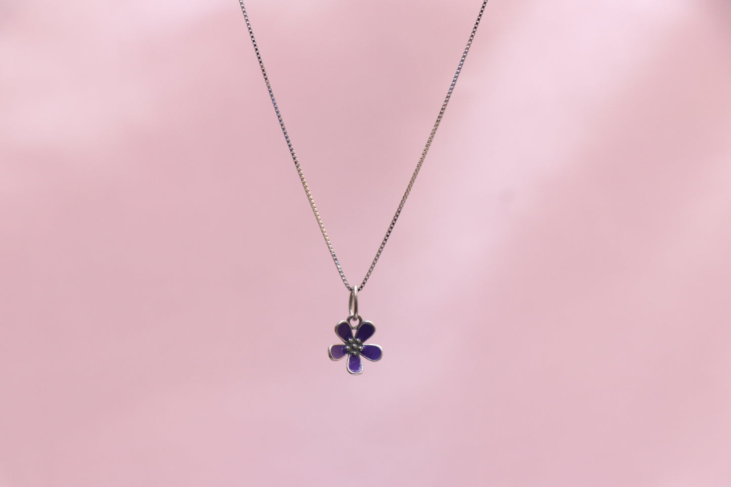 Purple Flower Silver Minimal Pendant