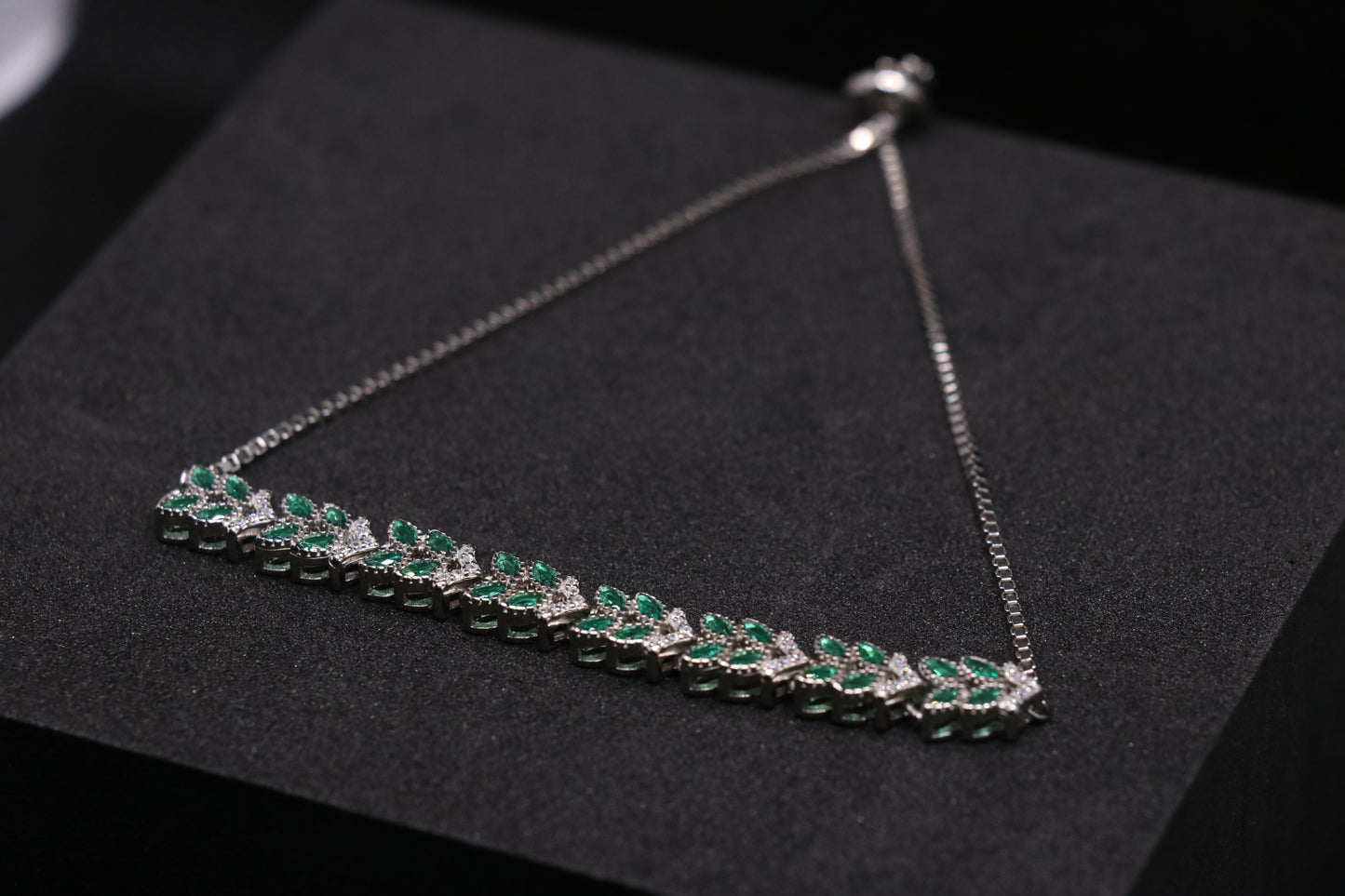 Emerald Silver Chain Bracelet