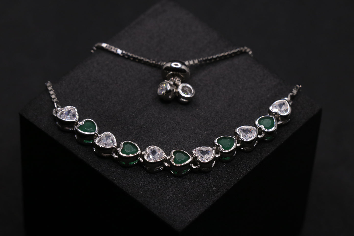 White with Emerald Silver Chain Bracelet