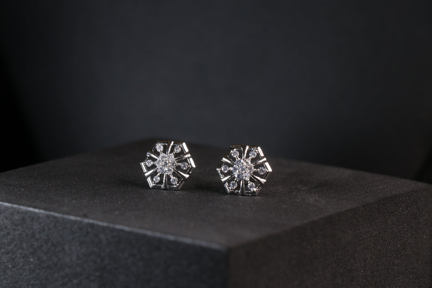 Hexagon Silver Cluster Earrings