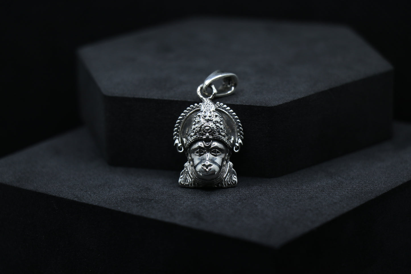 Hanuman Ji Oxidised Silver Pendant