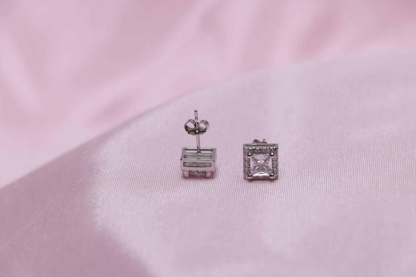 Silver Li'l Square Solitaire Minimal Pendant Set