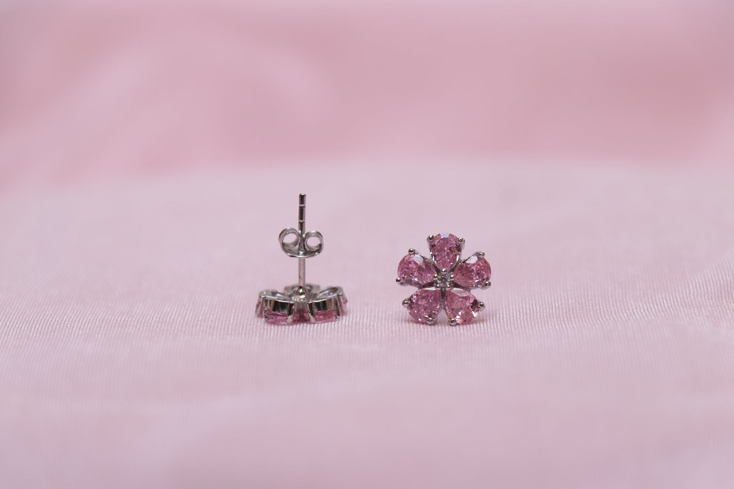 Pink Cluster Silver Earrings