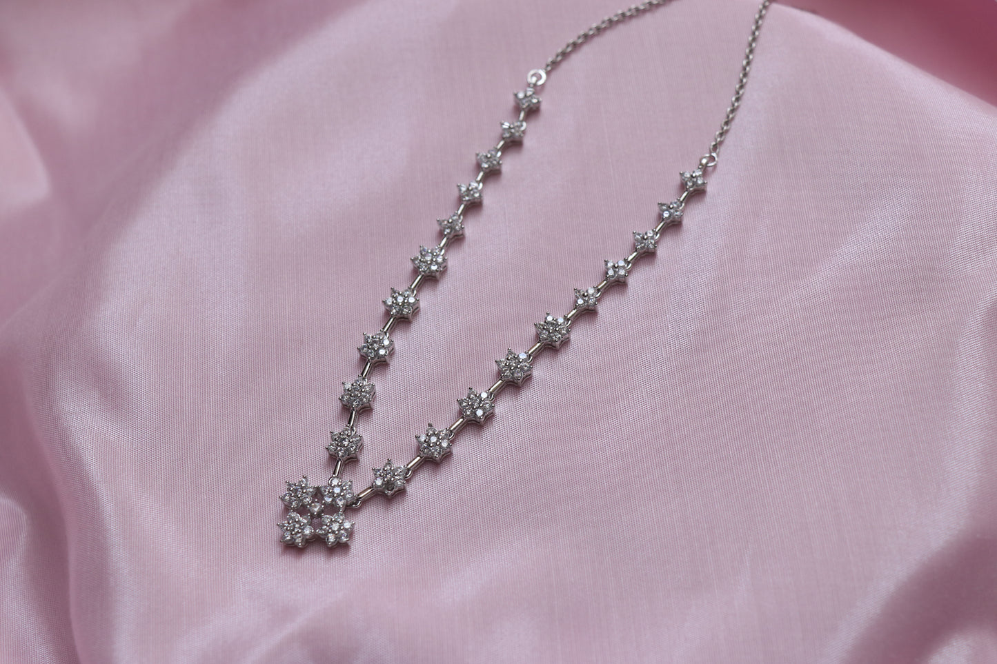 Rhodium-Plated Stone Studded Necklace & Earrings Set