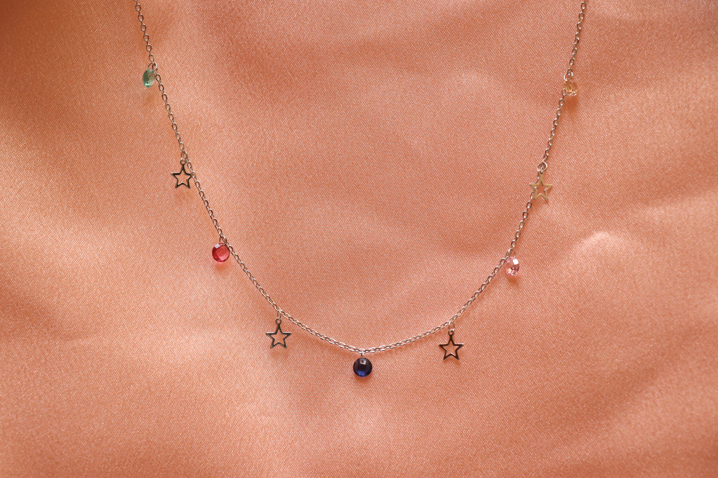 Star Multicolor Gemstone Minimal Necklace