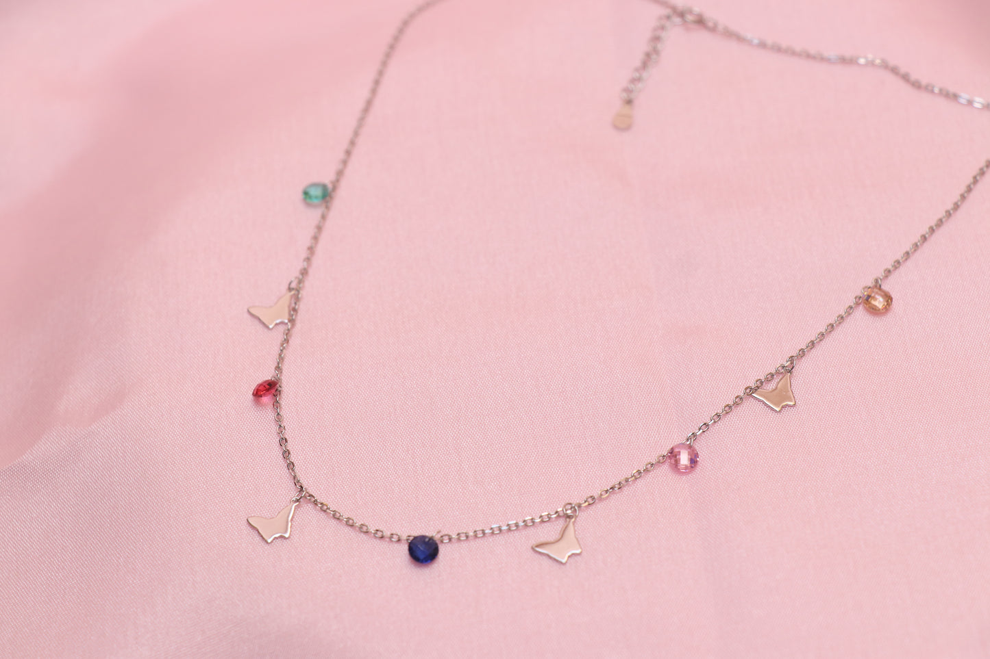 Butterfly Multicolor Gemstone Minimal Necklace