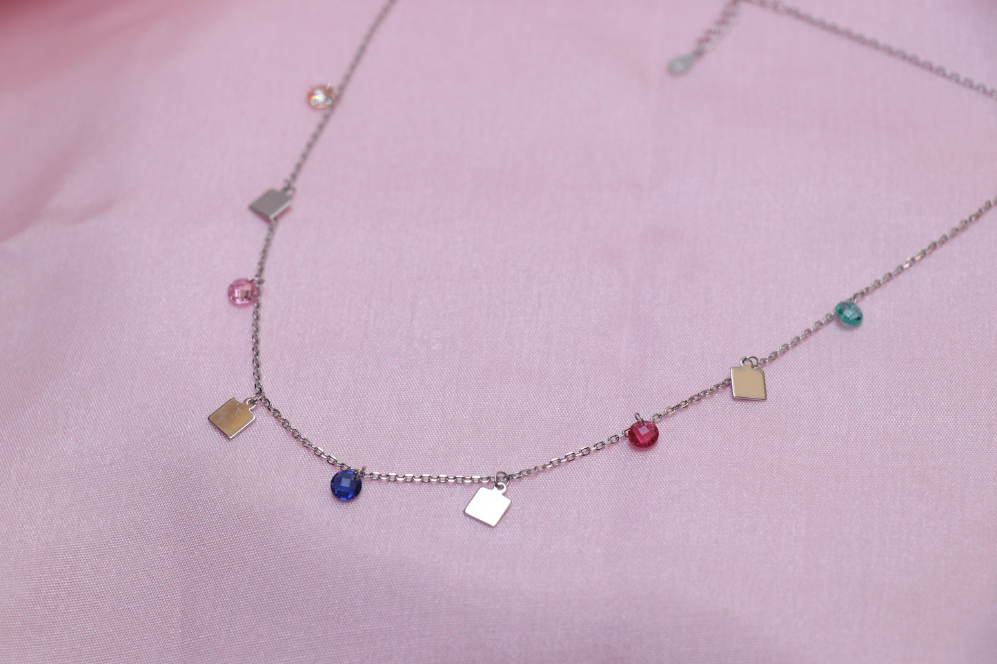 Square Multicolor Gemstone Minimal Necklace