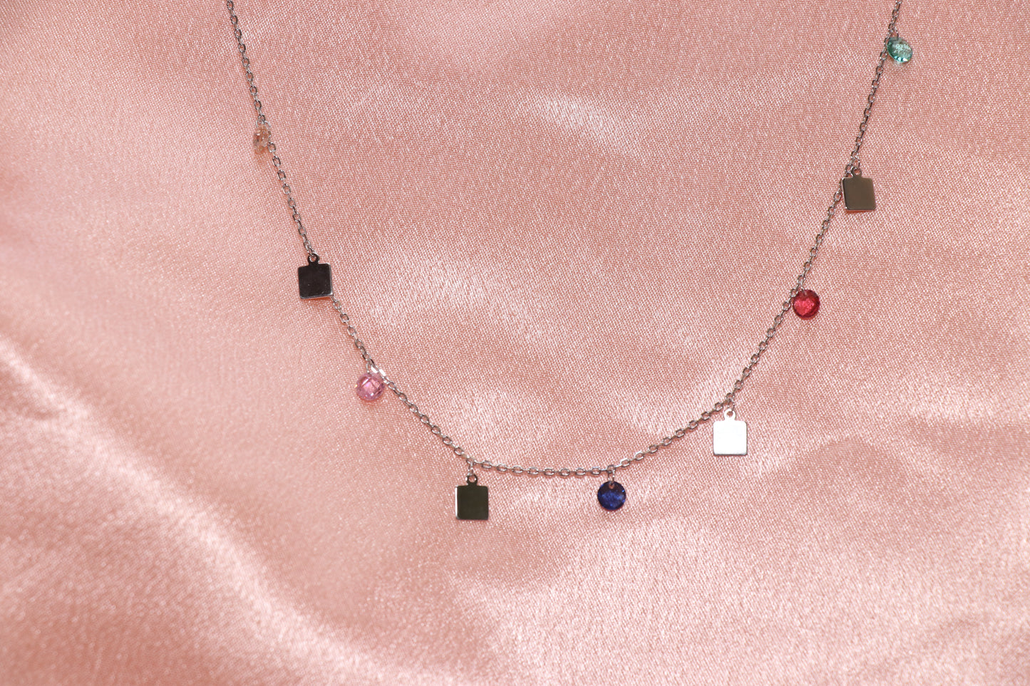 Square Multicolor Gemstone Minimal Necklace