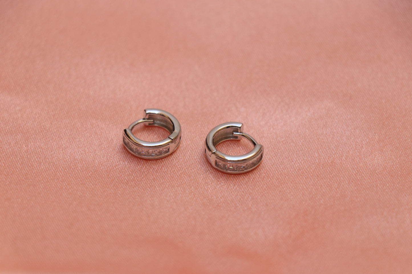 Diamond Studded Silver Hoop Earrings