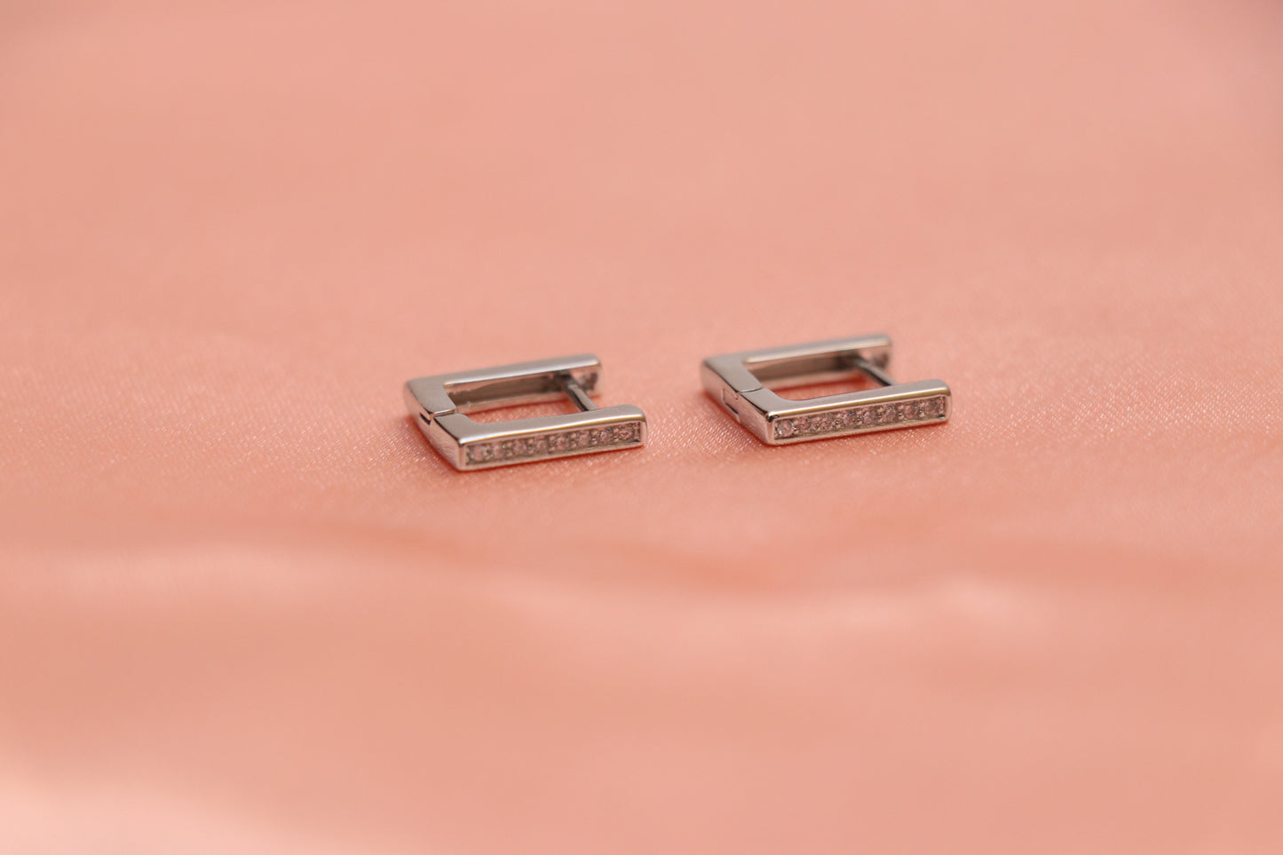 Square Shape Diamond Studded Silver Hoop Earrings