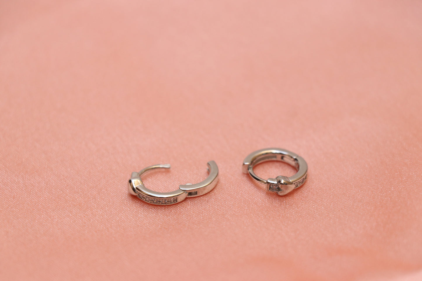 Heart Diamond Studded Silver Hoop Earrings