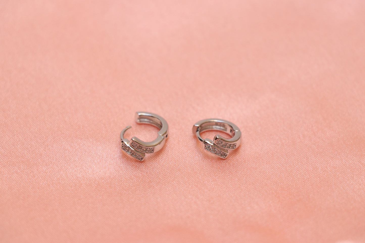 Cross Diamond Studded Silver Hoop Earrings