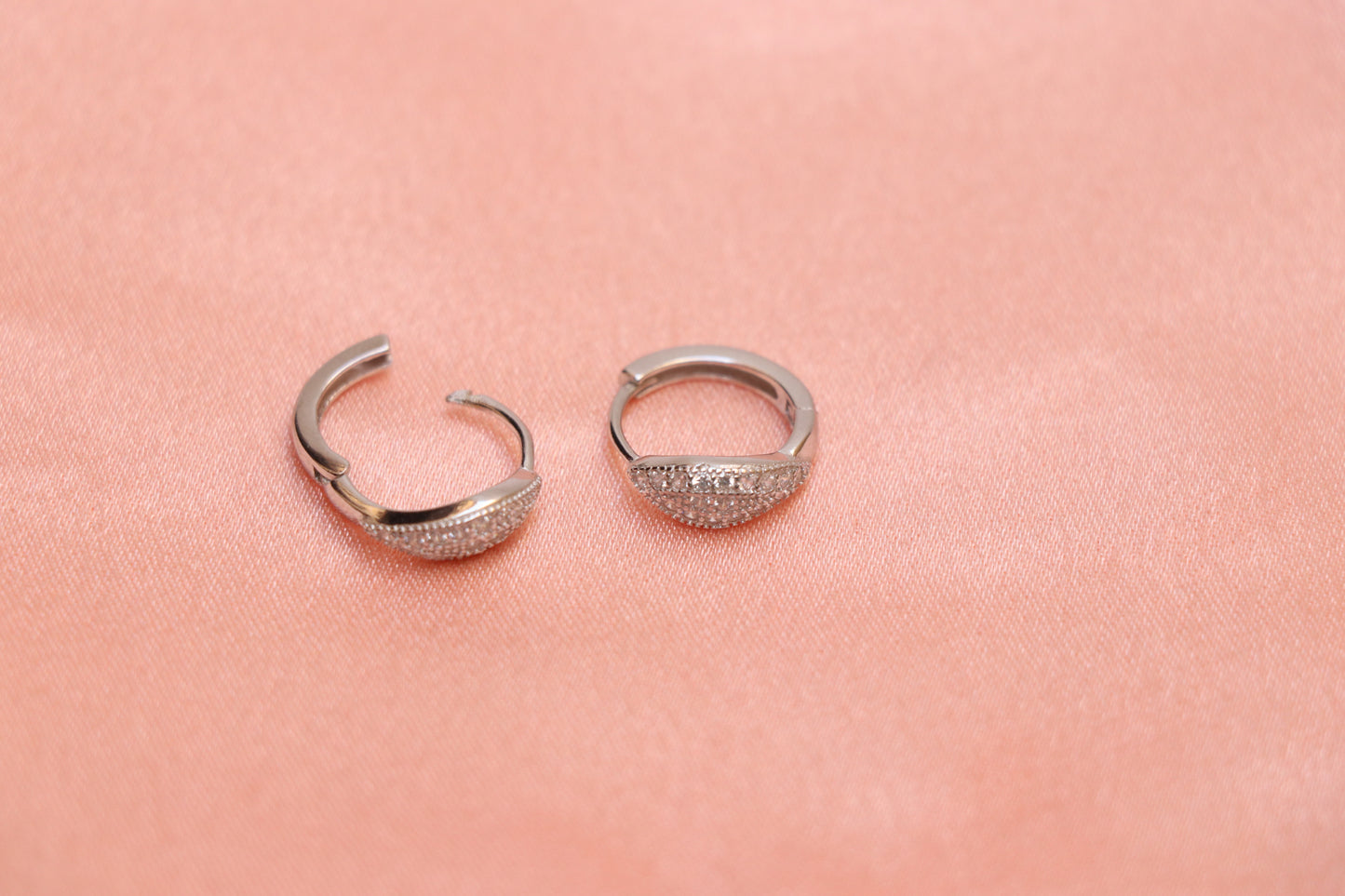 Oval Shape Diamond Studded Silver Hoop Earrings