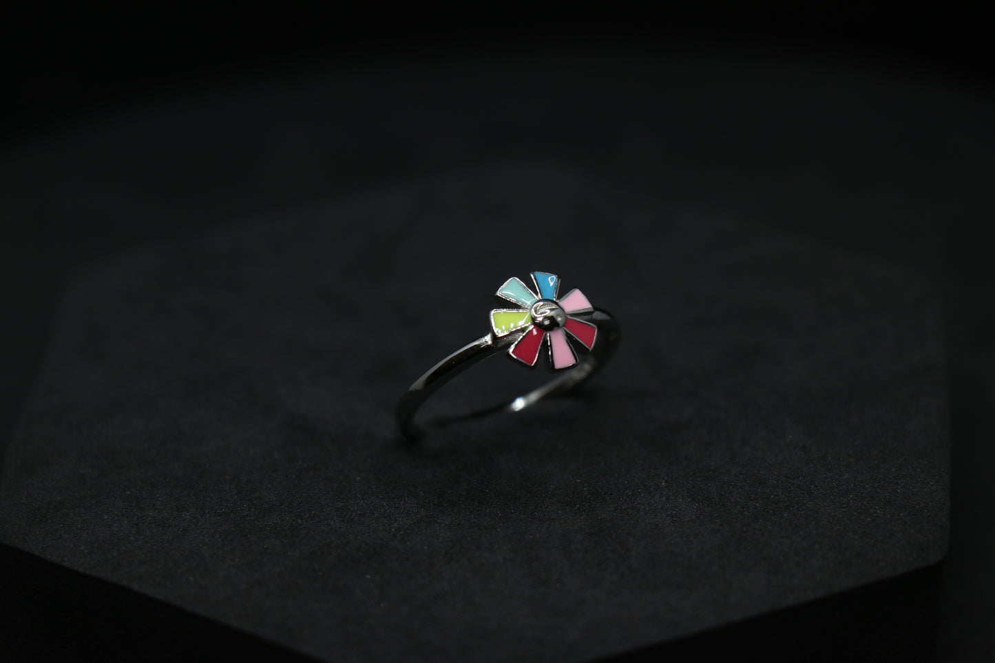 Colourful Flower Silver Ring