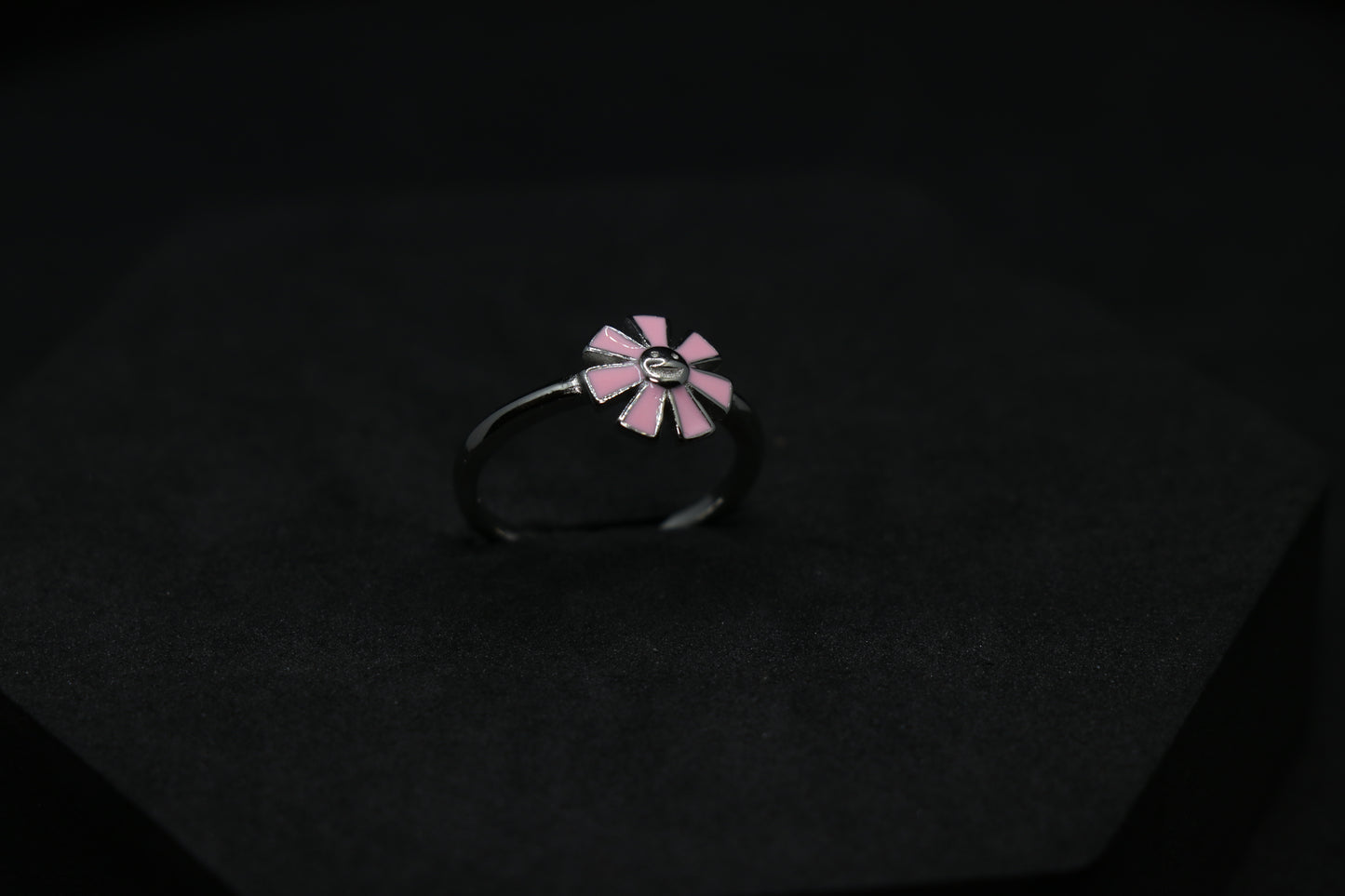 Pink Flower Silver Ring