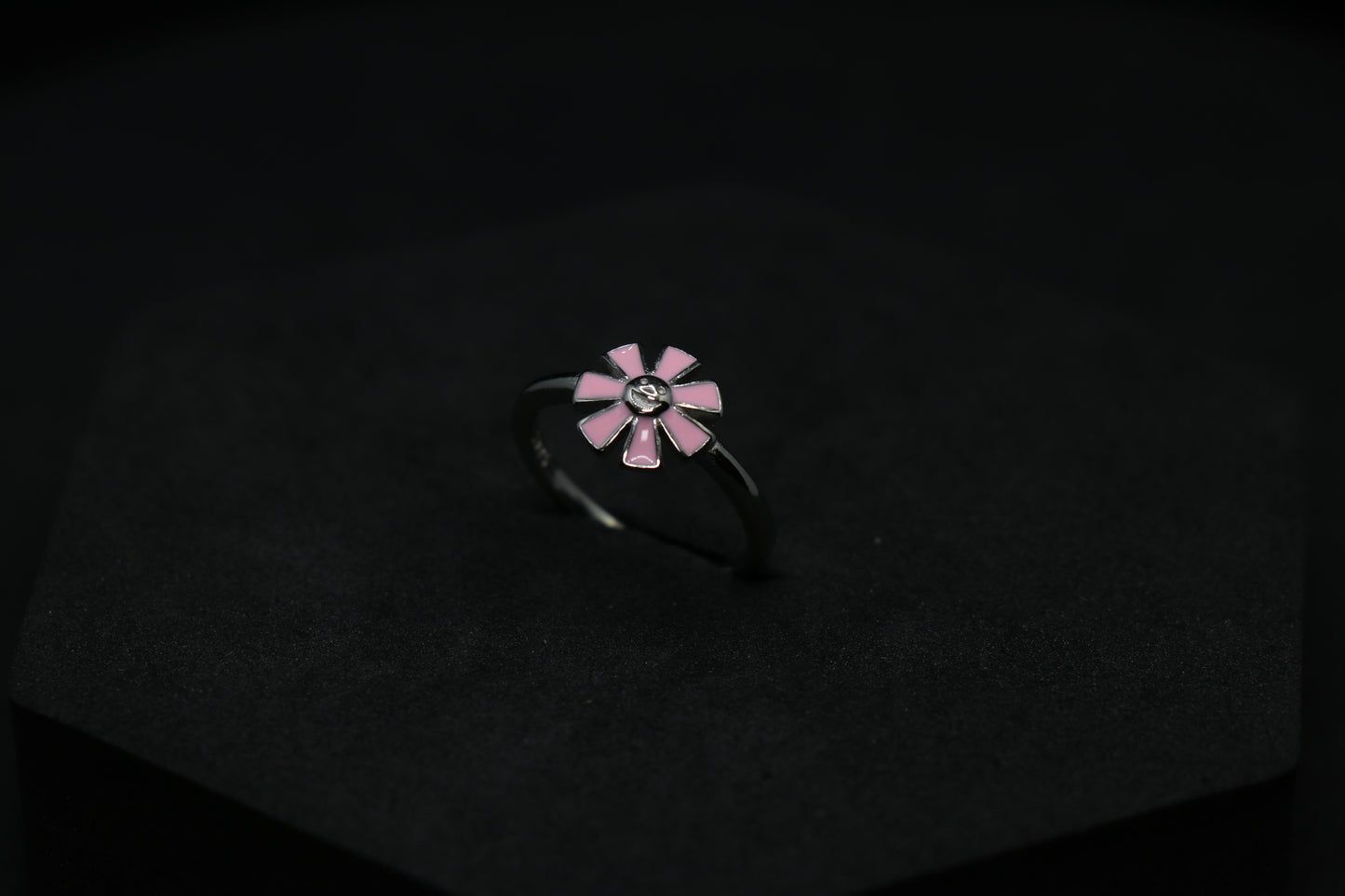 Pink Flower Silver Ring