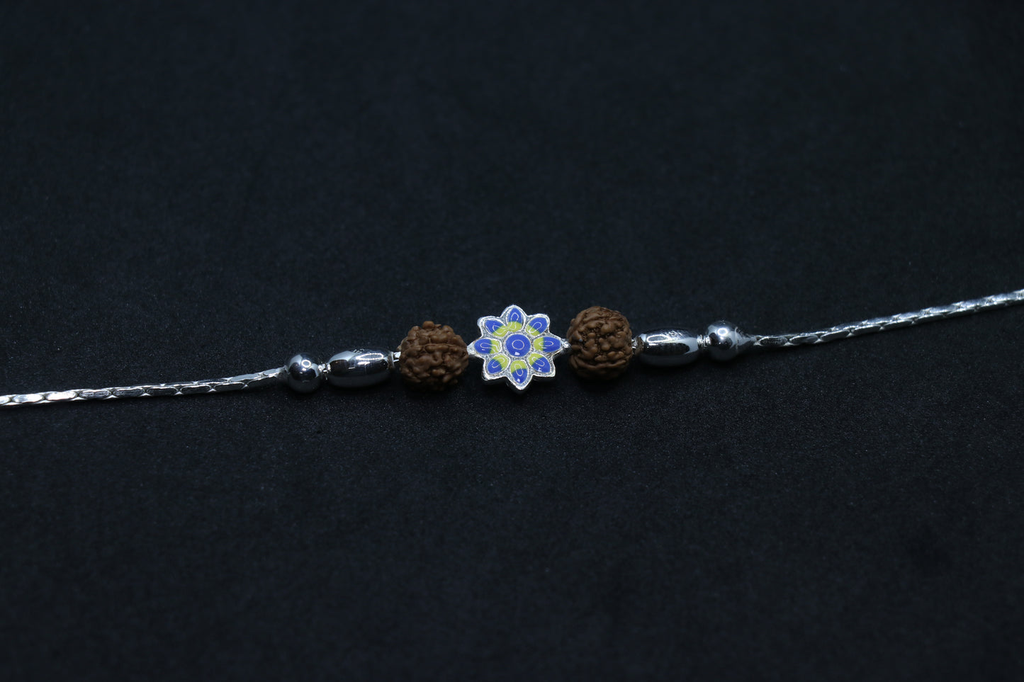 Flower Rudraksh Silver Rakhi