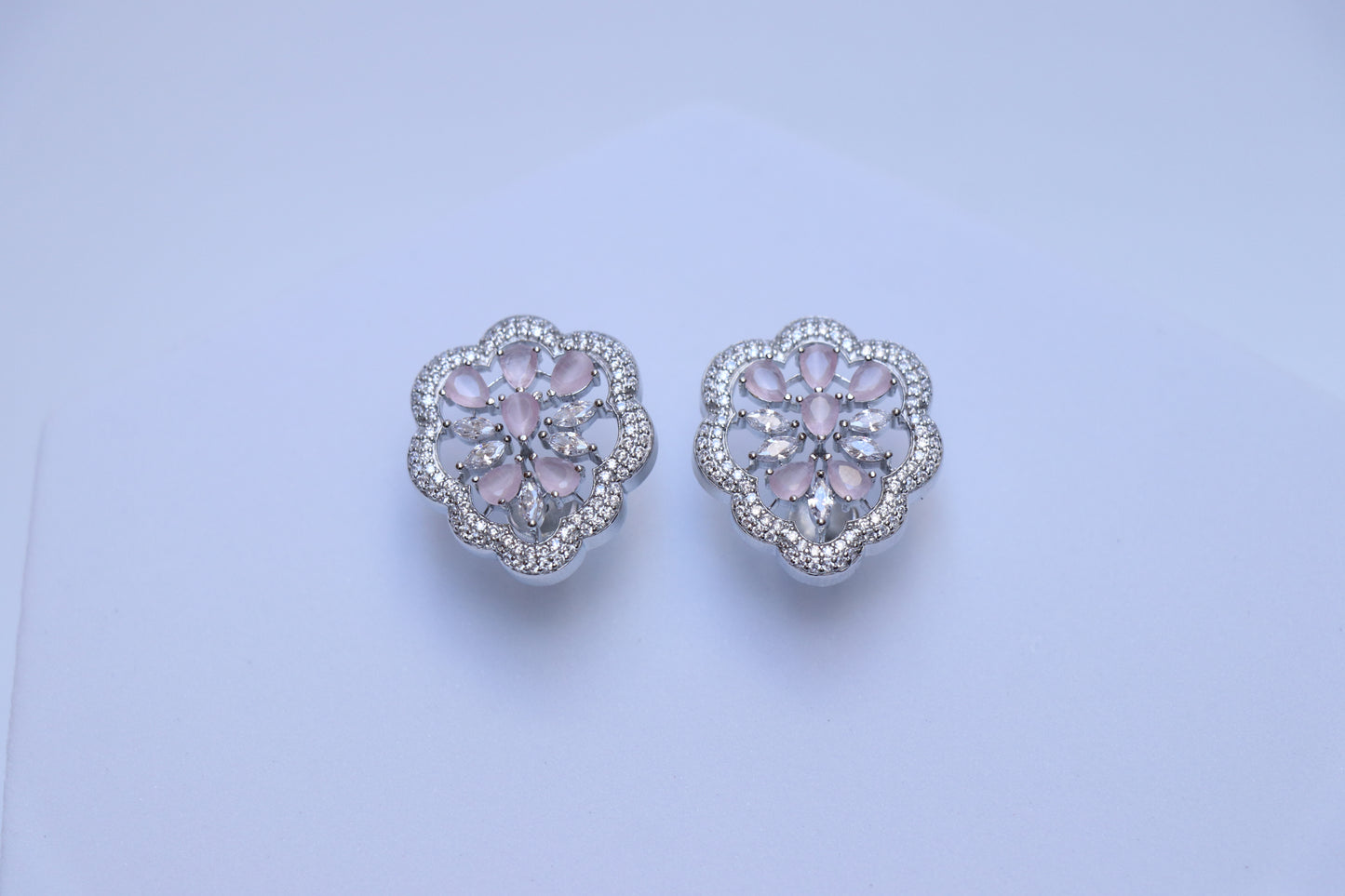 Pink White Cluster Earrings