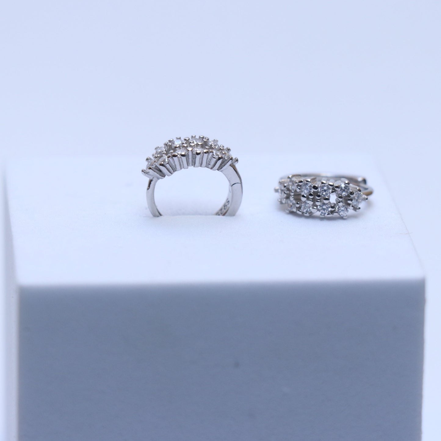 Diamond Zirconia Studded Silver Hoop Earrings