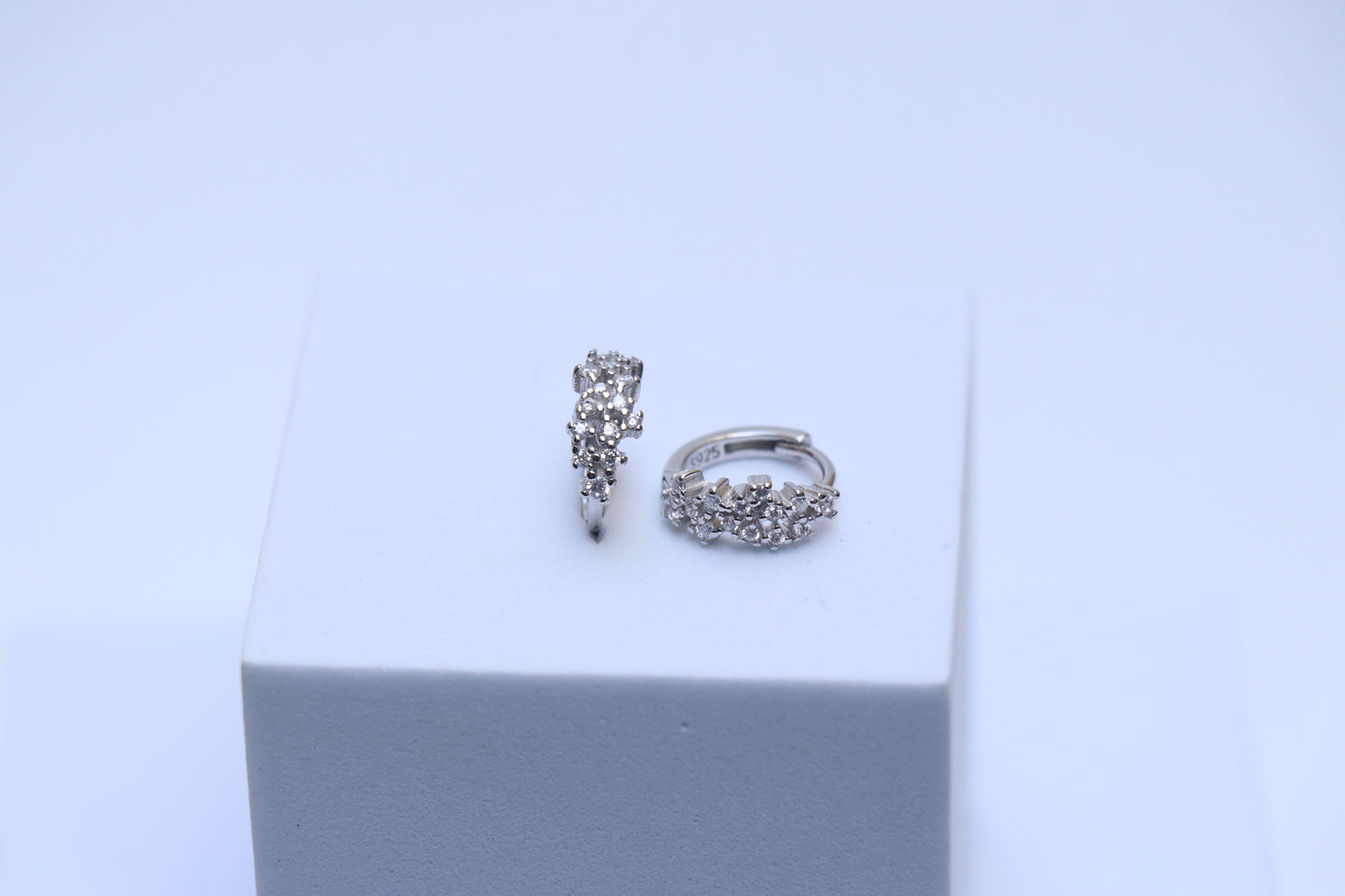 Diamond Studded Classic Silver Hoop Earrings