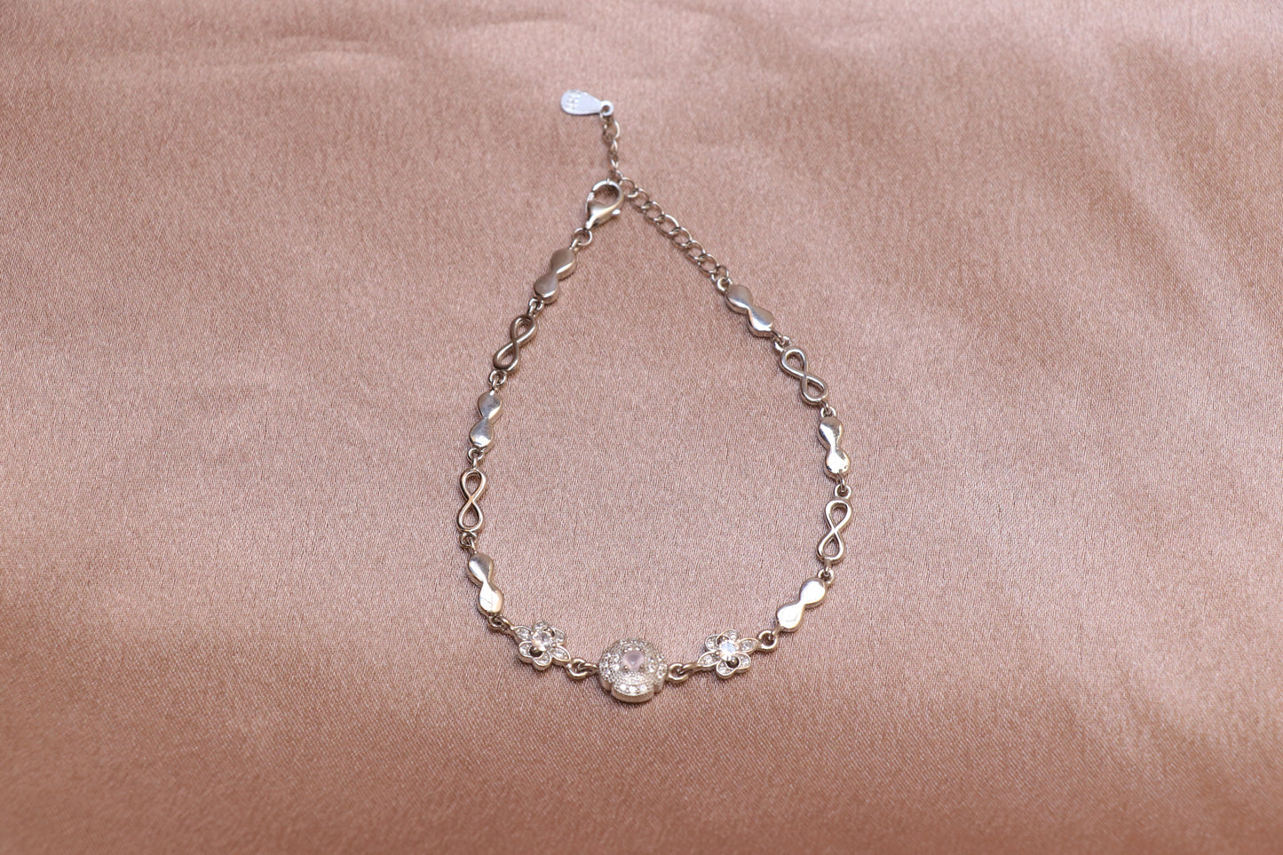 Pink Stone Infinity Silver Chain Bracelet