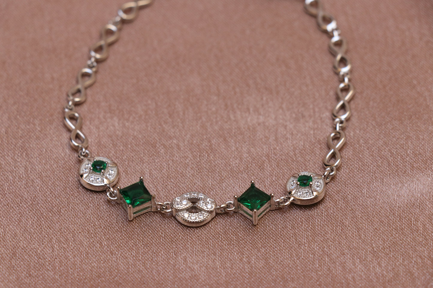 Emerald Infinity Silver Chain Bracelet