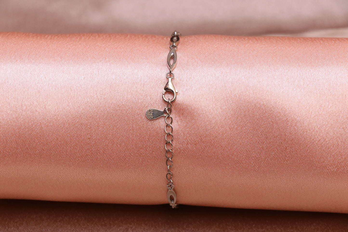 Pink Stone Silver Chain Bracelet