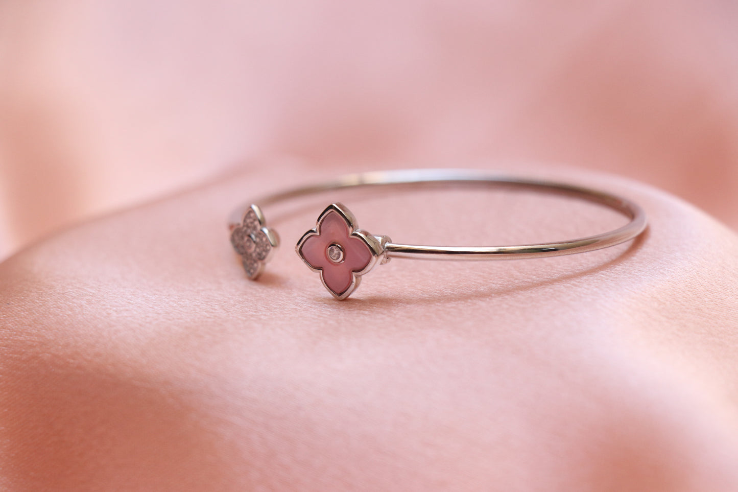 Pink Solitaire Flower Silver Bracelet