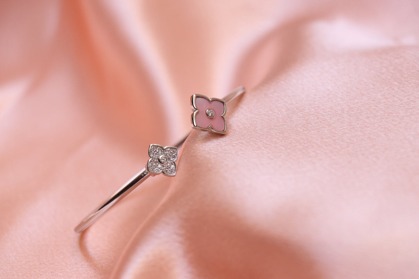 Pink Solitaire Flower Silver Bracelet