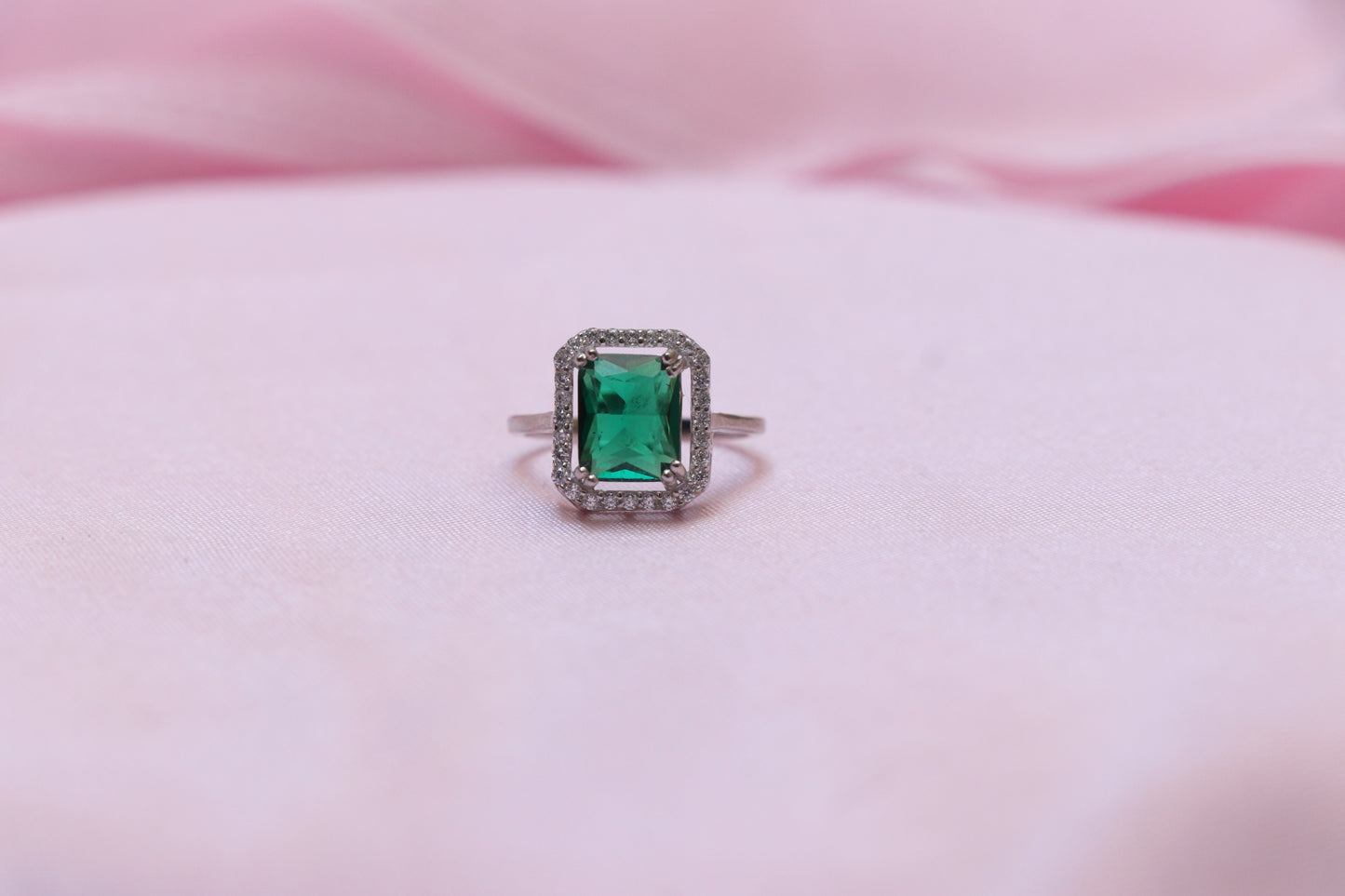 Emerald Solitaire Silver Ring