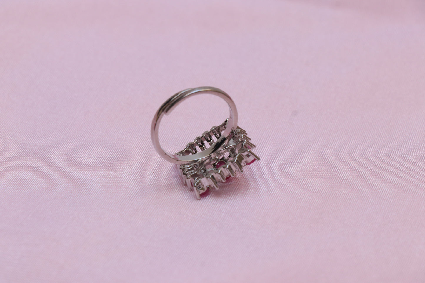 Diamond studded cocktail silver ring