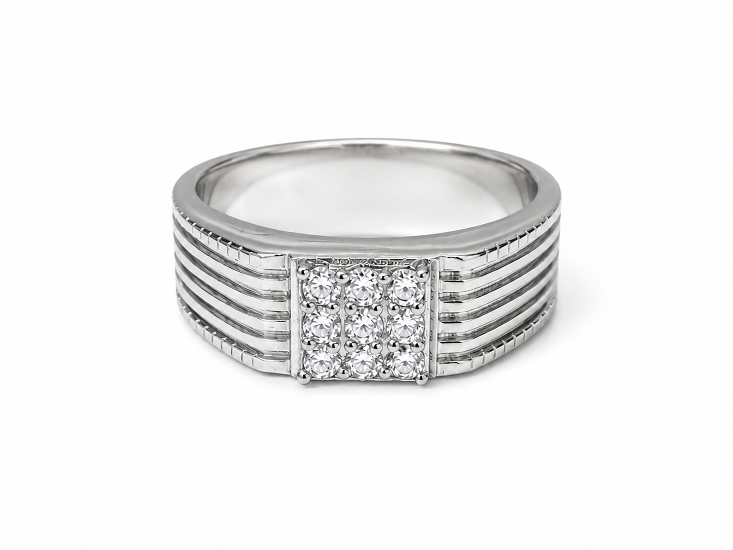 Studded Line Silver Ring