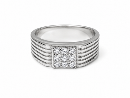 Studded Line Silver Ring