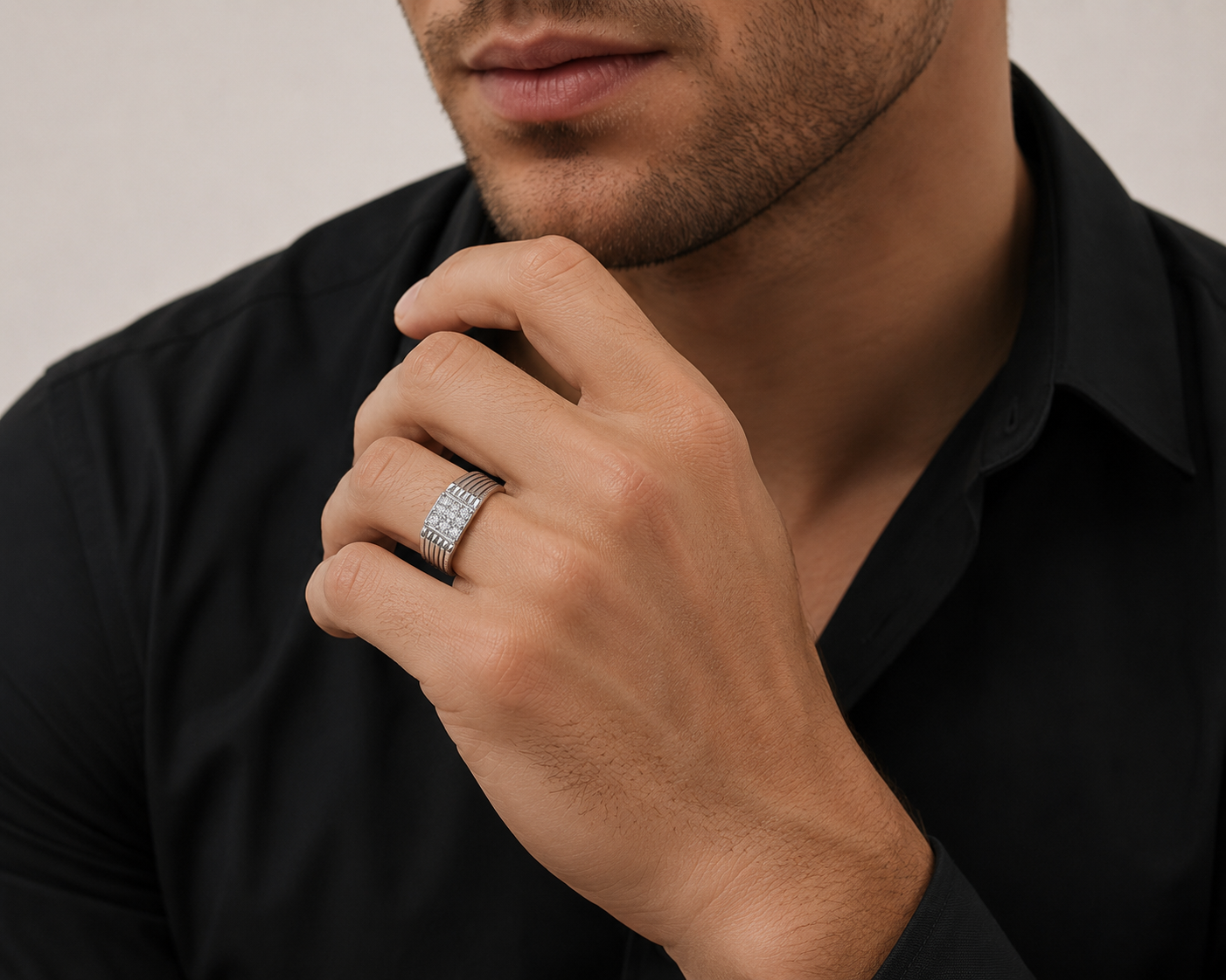 Studded Line Silver Ring
