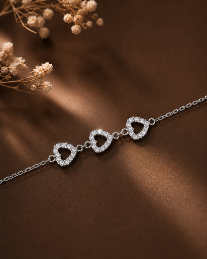 Three Heart Silver Bracelet