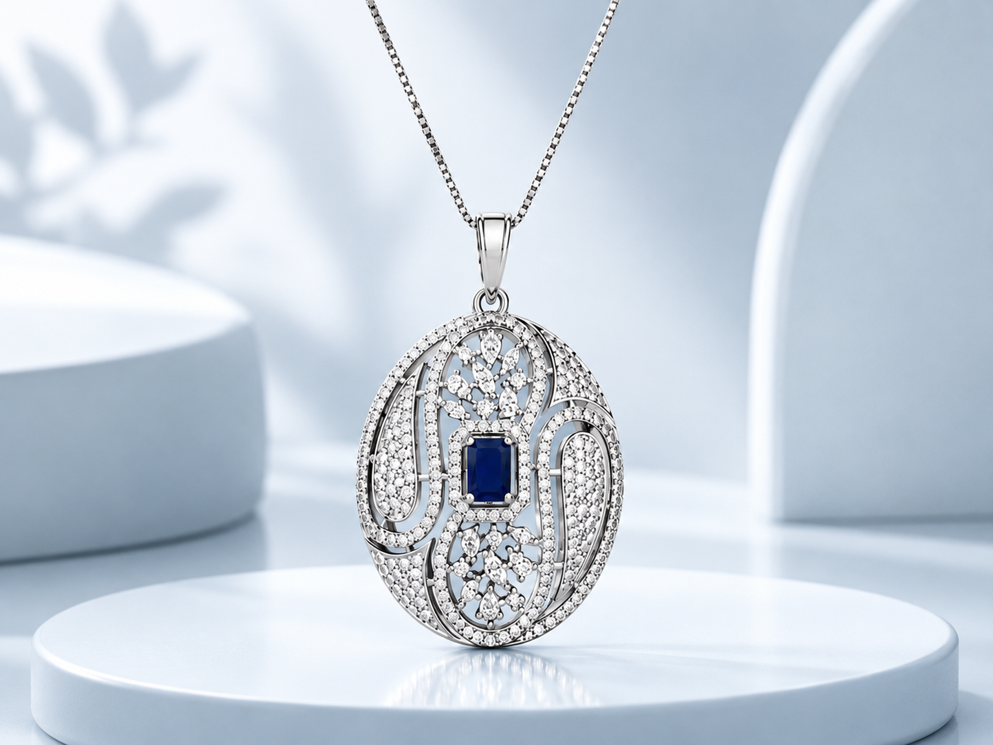 Blue Studded Pendant Set