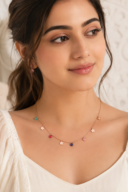 Flower Multicolor Gemstone Minimal Necklace