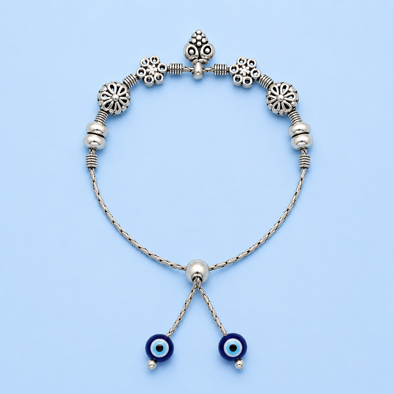Oxidised Evil Eye Chain Bracelet
