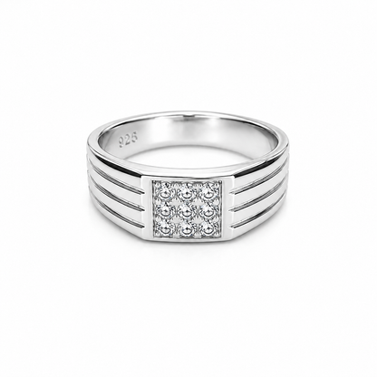 Studded Lines Silver Ring