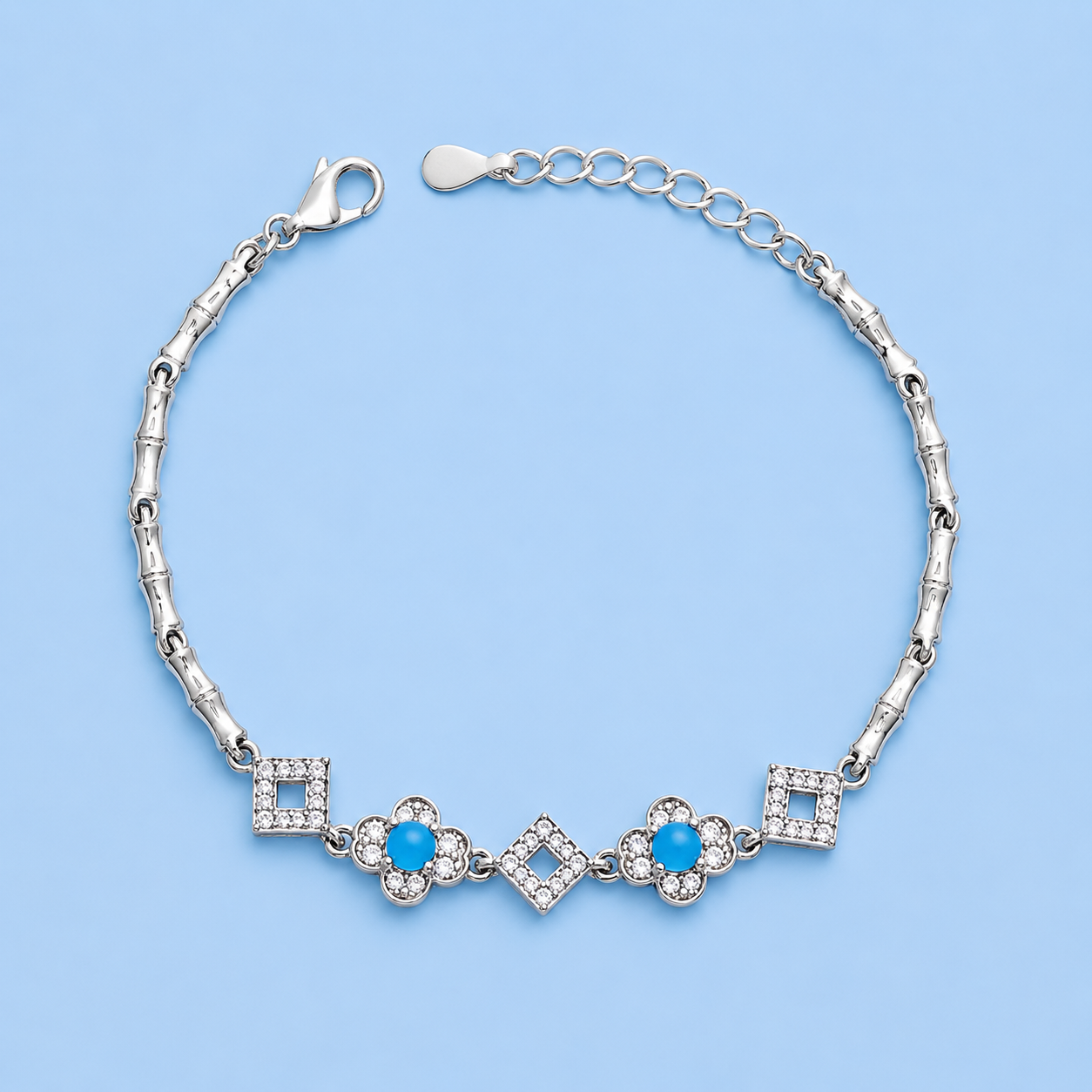 Turquoise Silver Chain Bracelet