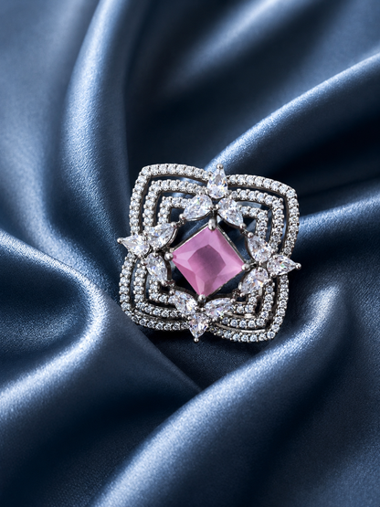 Studded Pink Stone Silver Ring