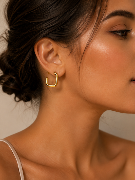 Gold Half Square Earrings