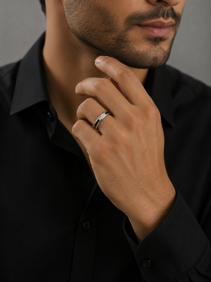 Studded Black Silver Ring Band