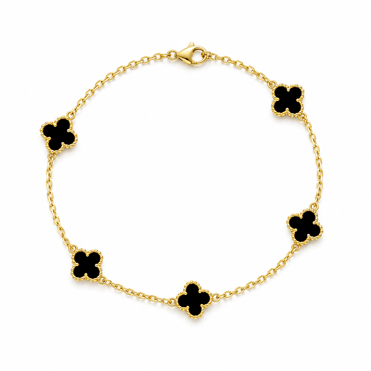 Small Black Flower Chain Bracelet