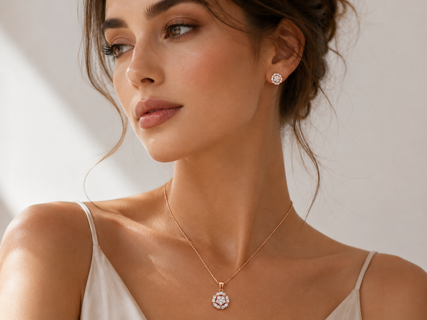 Rosegold Studded Premium Pendant Set