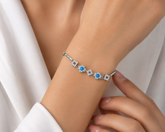 Turquoise Silver Chain Bracelet