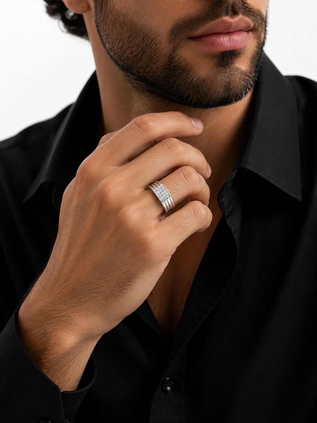 Studded Lines Silver Ring