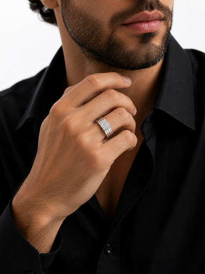 Studded Lines Silver Ring